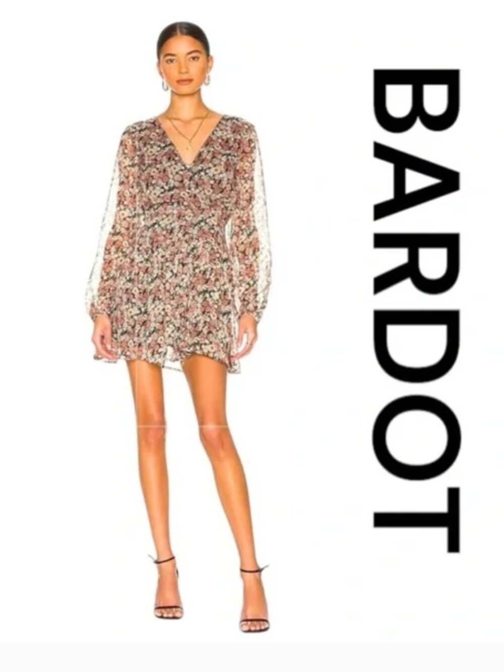 Bardot cut out drill mini dress in floral. Size XS. New